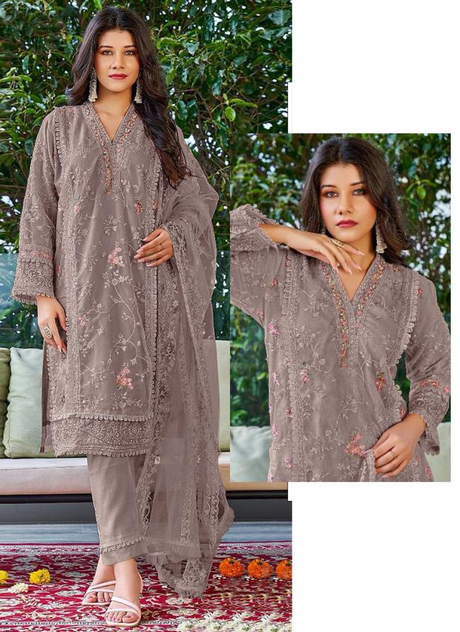 Georgette Dusty Lilac Festival Wear Embroidery Work  Pakistani Suit 